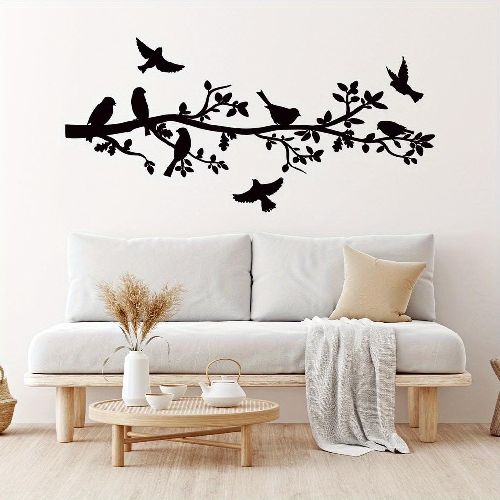 Black Branch Bird Silhouette Art Wall Stickers Removable For Bedroom Living Room Sofa Background Decoration Wall Decals