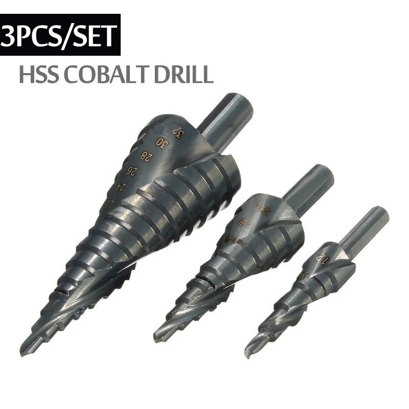 3Pcs/Set 4-32Mm Hss Cobalt Step Stepped Drill Bit Set Nitrogen Spiral Hole