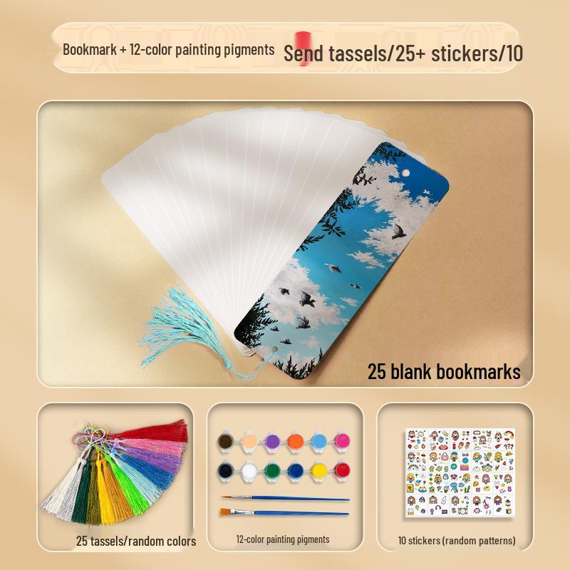 Thickened Handmade Bookmark with Calligraphy Painting, Creative Blank Cardboard, Dried Flowers, and Hand-painted Transparent Label