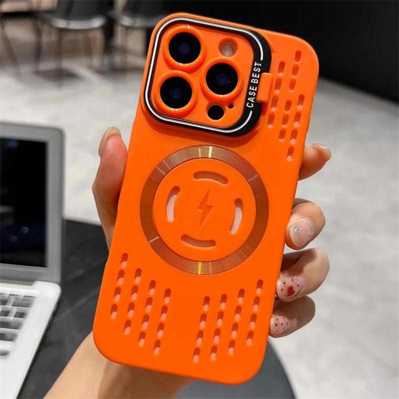 Simple Fashion Heat Dissipation For Magnetic Lens Holder Phone Case For iPhone 16 15 14 13 12 11 Pro Max Plus Cover Capa