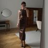 Sexy PU Leather Bodycon Dress Women Round Neck Solid Retro Sleevless Long Dress Y2k Leather High Waist Evening Party Dress 2026