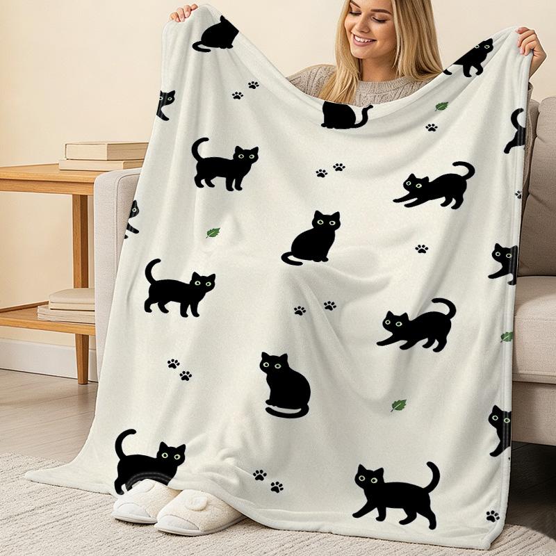 Soft Fleece Blanket, Black Cat Collection - Breathable, Warm & Cozy Home Throw, Ideal for Christmas & Halloween Decor, Cozy Household Use