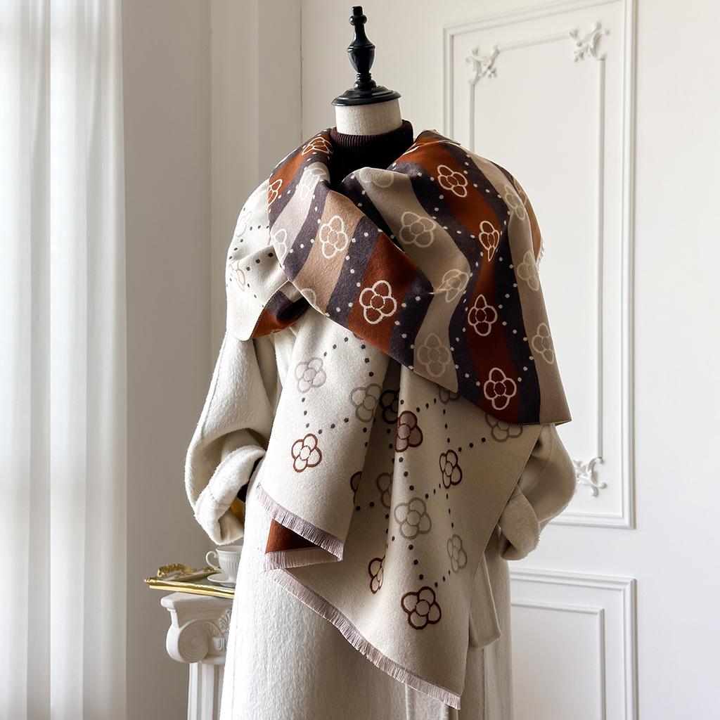 Luxuriöser Herbst- und Winter-Kaschmirschal Damen Neu Warme Pashmina Decke Poncho Schals Mode Druck Schal Dickes Foulard Bufanda