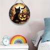 2d Flat 20*20cm, Halloween Home Decoration, Pumpkin Black Cat Wooden Circular Logo, for Home, Kitchen, Garden, Bedroom, Bar Decor.