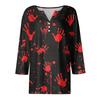 Women's Halloween Print V-Neck Short Sleeve T-Shirt with Decorative Buttons for Casual Fall Outfits