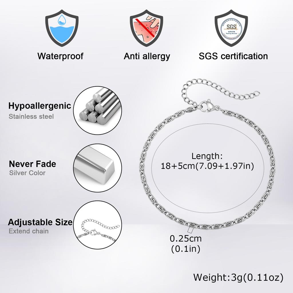 Vnox Stainless Steel Gold Sliver Color Paperclip Chain Link Bracelet for Men, Adjustable 18-23cm, 2.5mm Width Punk Jewelry Gifts