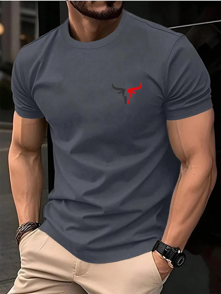 Sommar Unisex 100% Bomull Casual Lös Stor Storlek Tjurnacke Mönster Tryckt Sport Bekväm Rund Hals Kortärmad T-shirt Topp