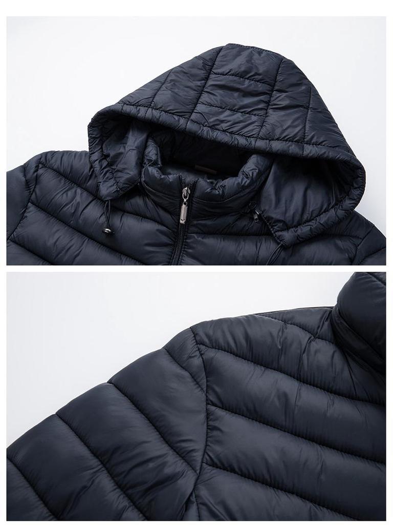 Men's Autumn Hooded Cotton Coat with Lining - Lightweight Rib Design for Middle-Aged and Elderly