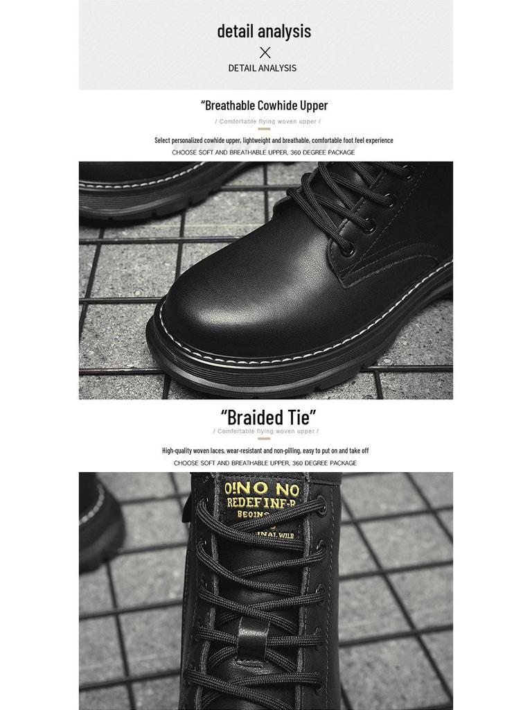 Men's Winter Cotton Fleece-Lined Martin Boots: High-Top, Thick-Sole British Style Workwear Shoes for Snow.