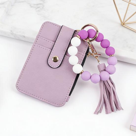 Portachiavi Braccialetto con Perline Portafoglio Donna Polsiera in Silicone Porta Carte di Credito Portafoglio Sottile con Nappa Tasca con Zip per Viaggio Shopping