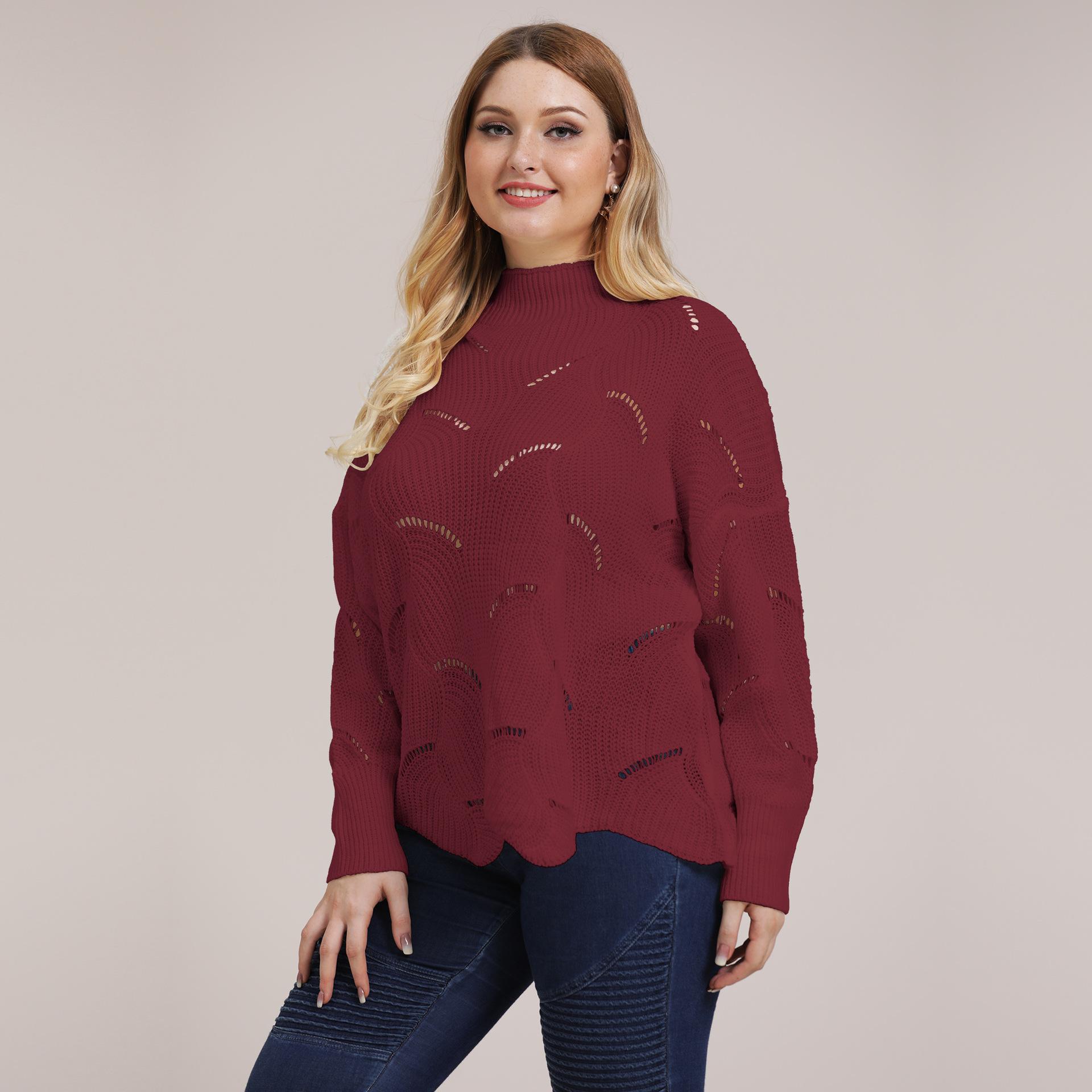 

Женский осенне-зимний свитер большого размера с волнистым краем и открытым верхом average size