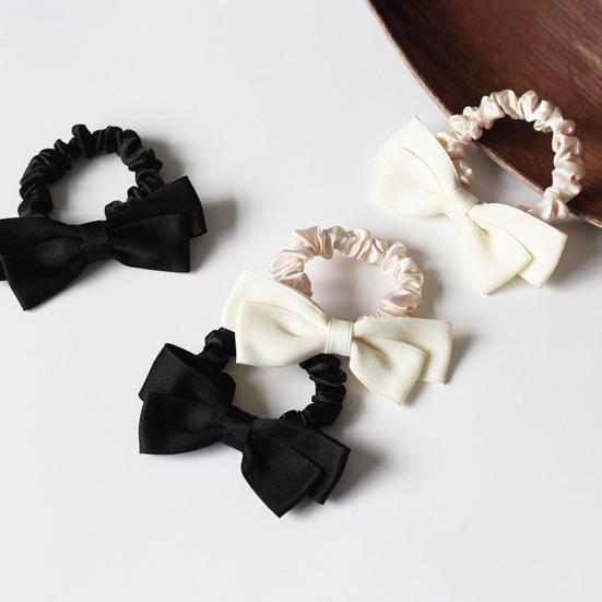 Hair Tie High Elastic Smooth Satin Hair Rope with Hand-Sewn Bow Decor French Retro Style Ponytail Holder Hair Accessories