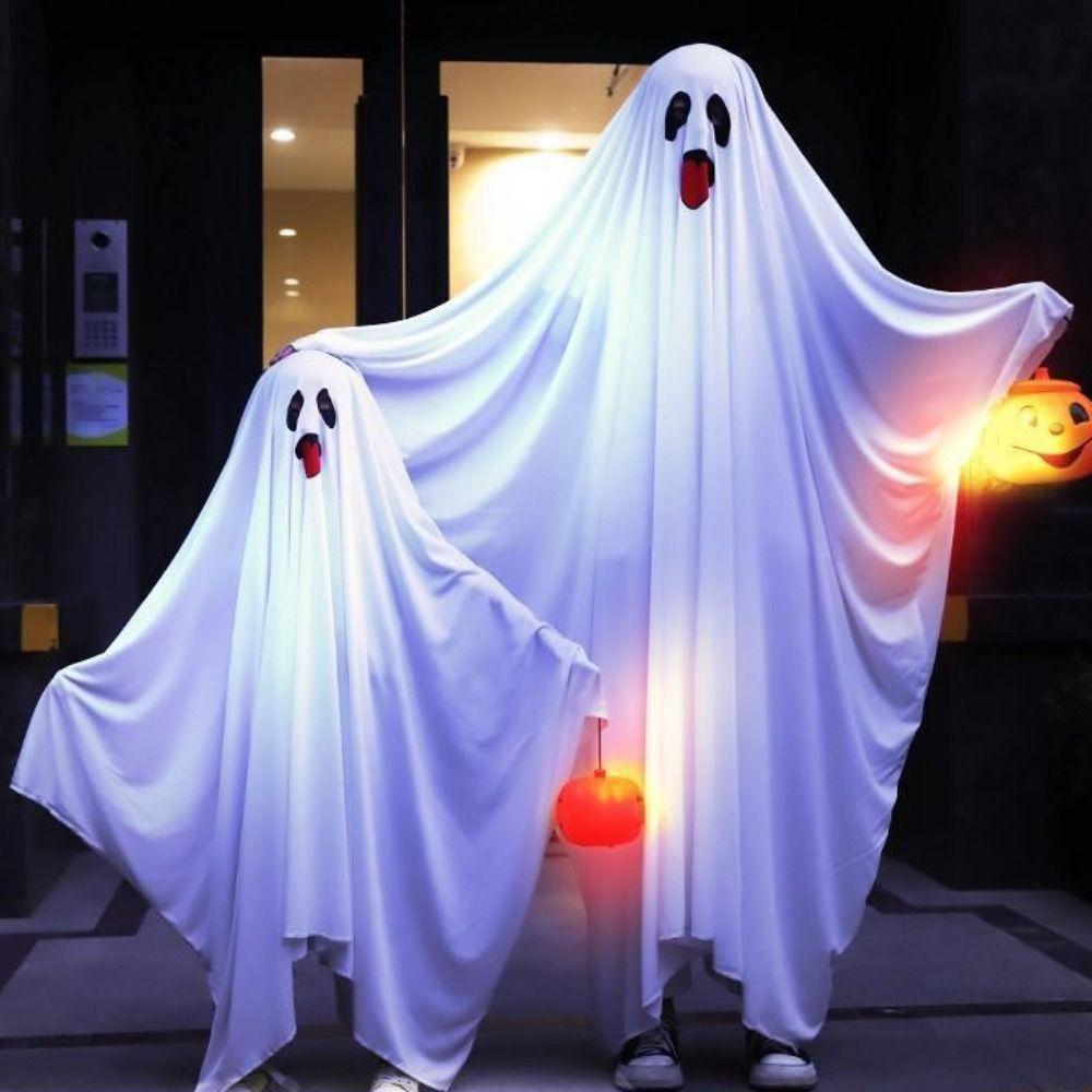 

Scary Ghost Poncho Robe White Ghost Cosplay Costume Cute Halloween Cloak Cape Party S-Style A