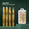 Golden Stainless Steel Eyebrow Tweezers Set of 4: Straight, Slanted, Pointed, and Curved Tips, Eyebrow Grooming Tweezer Kit
