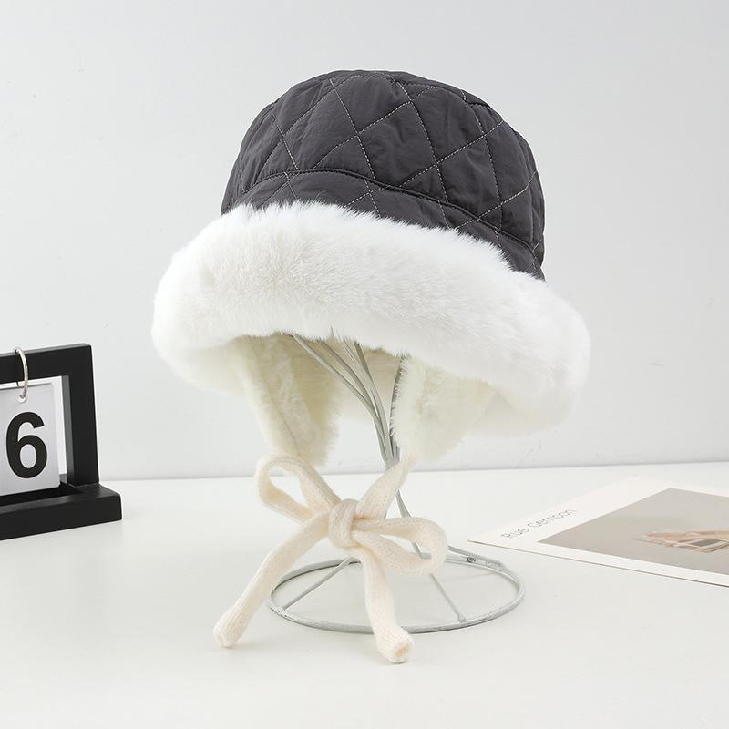 Winter Velvet Hat Women Travel Thickened Warm Straps Ear Protection Hat Cold Cover Big Face Mongolian Bucket Hat