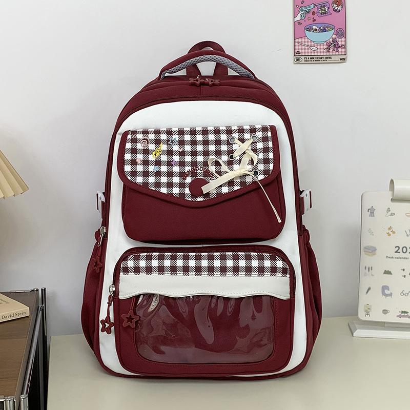 Schoolbag female high-value cute primary school students contrasting color backpack Korean version ins college style junior high school backpack