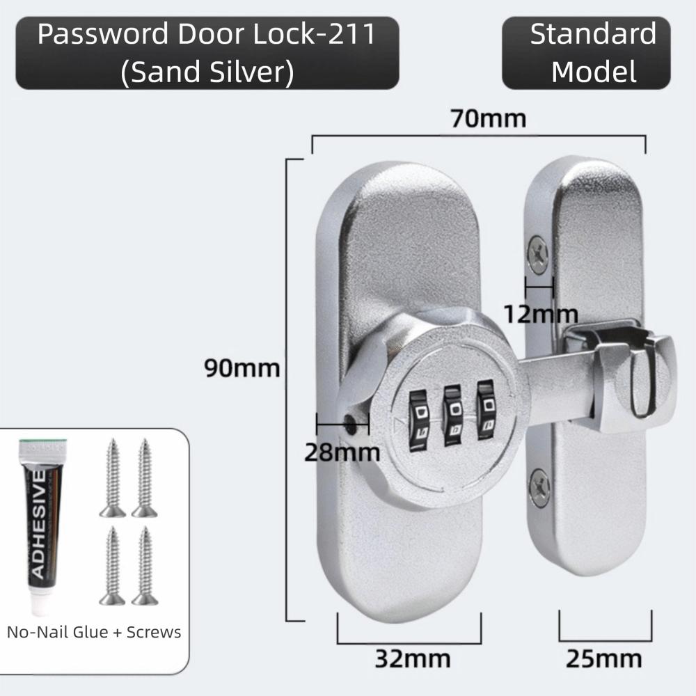 Zinc Alloy Password Lock Luminous Sign 90/180 Degree Sliding Door Lock Mechanical Password High-Security Door Bolts Storage Room