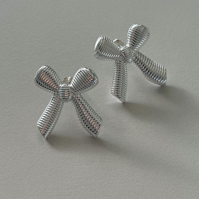 mosxe [925silver] Stripe big ribbon earring