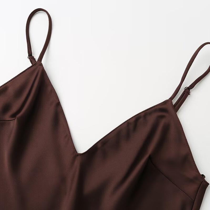 Stile europeo e americano, nuovi abiti da donna, stile straniero, classico, abito con dettaglio in pizzo, texture in raso di seta