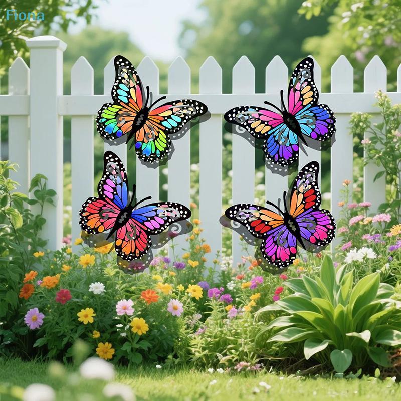 4Pcs Metal Butterfly Wall Decor, Butterfly Outdoor Wall Art For Fence Garden Yard Room Patio Balcony Decorations