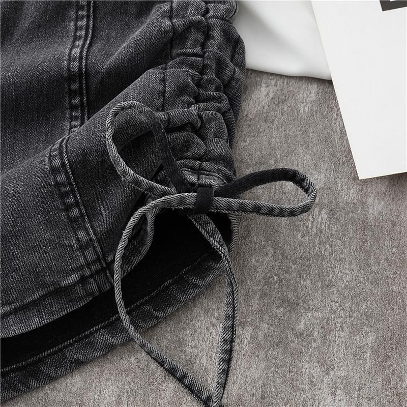 Skinny Fashionable and Versatile Stretch High-waisted Denim Shorts Female Summer Slim Drawstring Design Sense of Wide-legged Pants A Word Pants