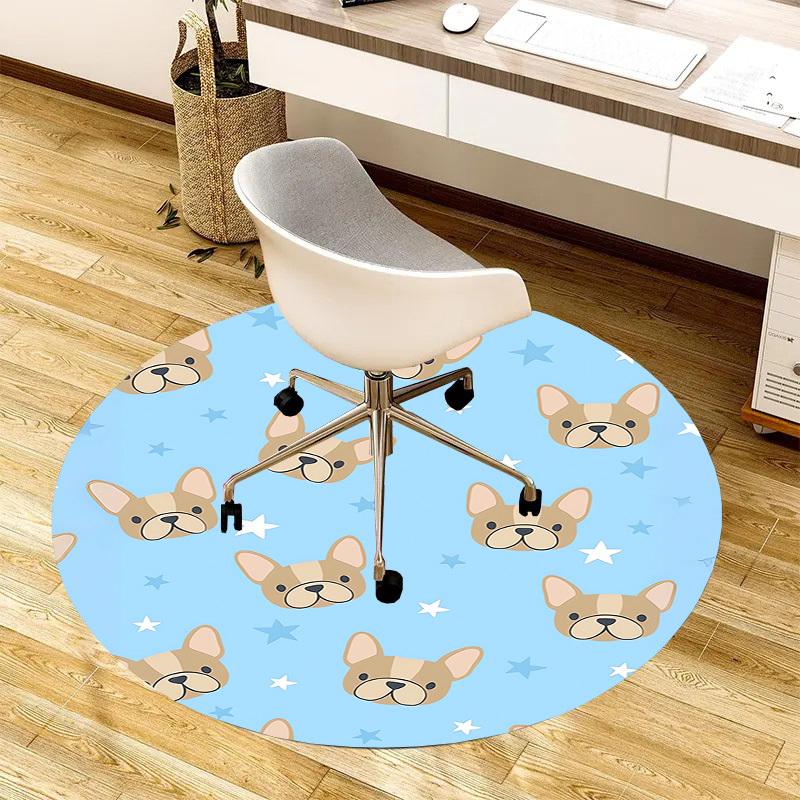 1pc French Bulldog Stars Pattern Round carpet, Made of Polyester,Office Chairs, Living Rooms, Or Bedrooms, a Cool Rug for The Living Room.ydt26010