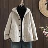 2025 Winter Damen Kapuzen-Steppjacke mit künstlerischem Karomuster und Hornknöpfen