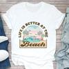 Fashion Women's T-shirt Summer Beach Print Cute Short Sleeve Ladies Fashion Casual Summer Women's T-shirt Graphic