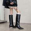 Mode 2025 Herbst Damenstiefel Spaltleder Damenschuhe spitze Zehen klobiger Absatz Slipper kniehohe Stiefel Western modern Damenstiefel