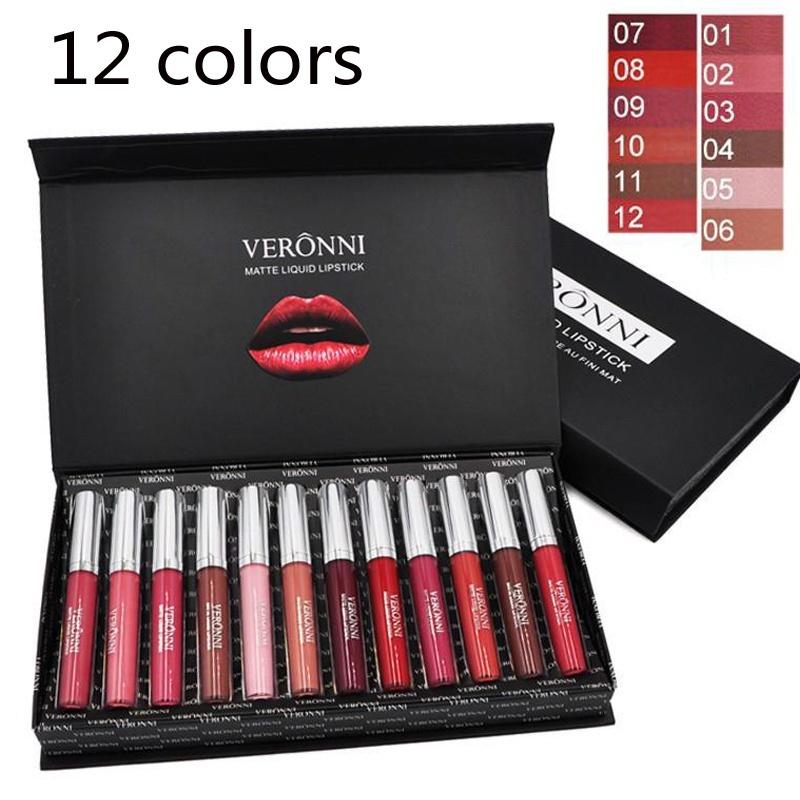 

Женская горячая матовая жидкая помада 12 цветов/набор сексуальный увлажняющий блеск для губ для румян Maquillage