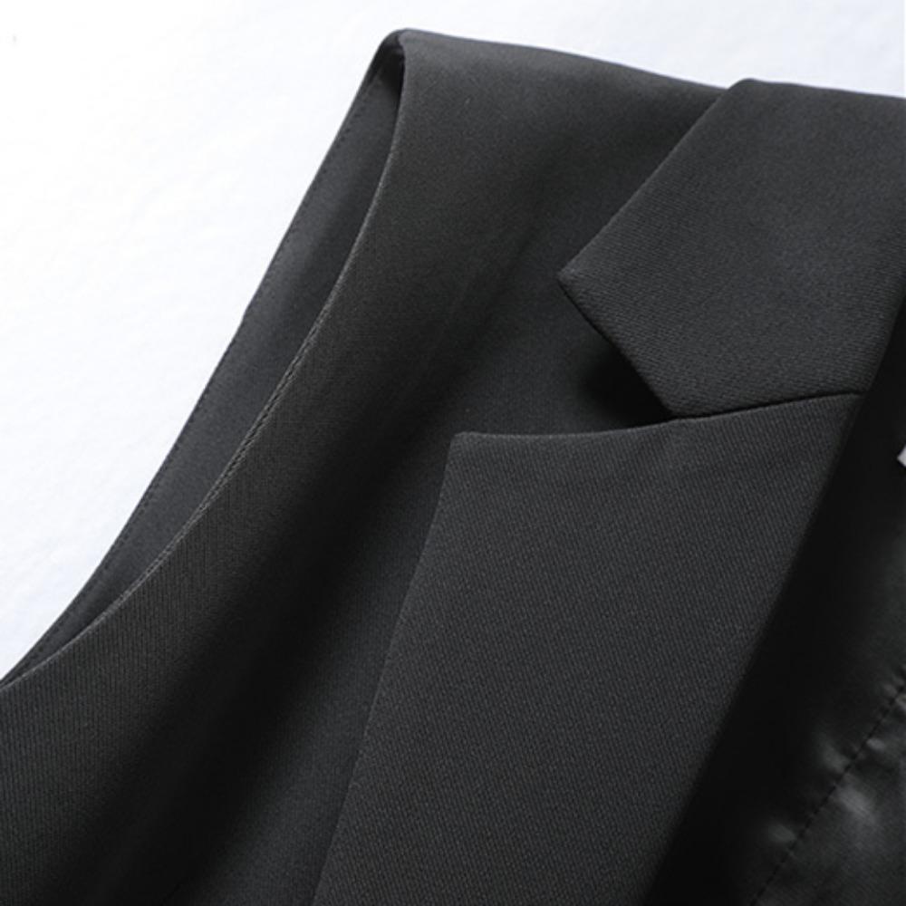 Women's Lapel Collar Vest Coat  All-Matched Single Breasted Sleeveless Classic Solid Color Chic Vintage Office Lady Jacket