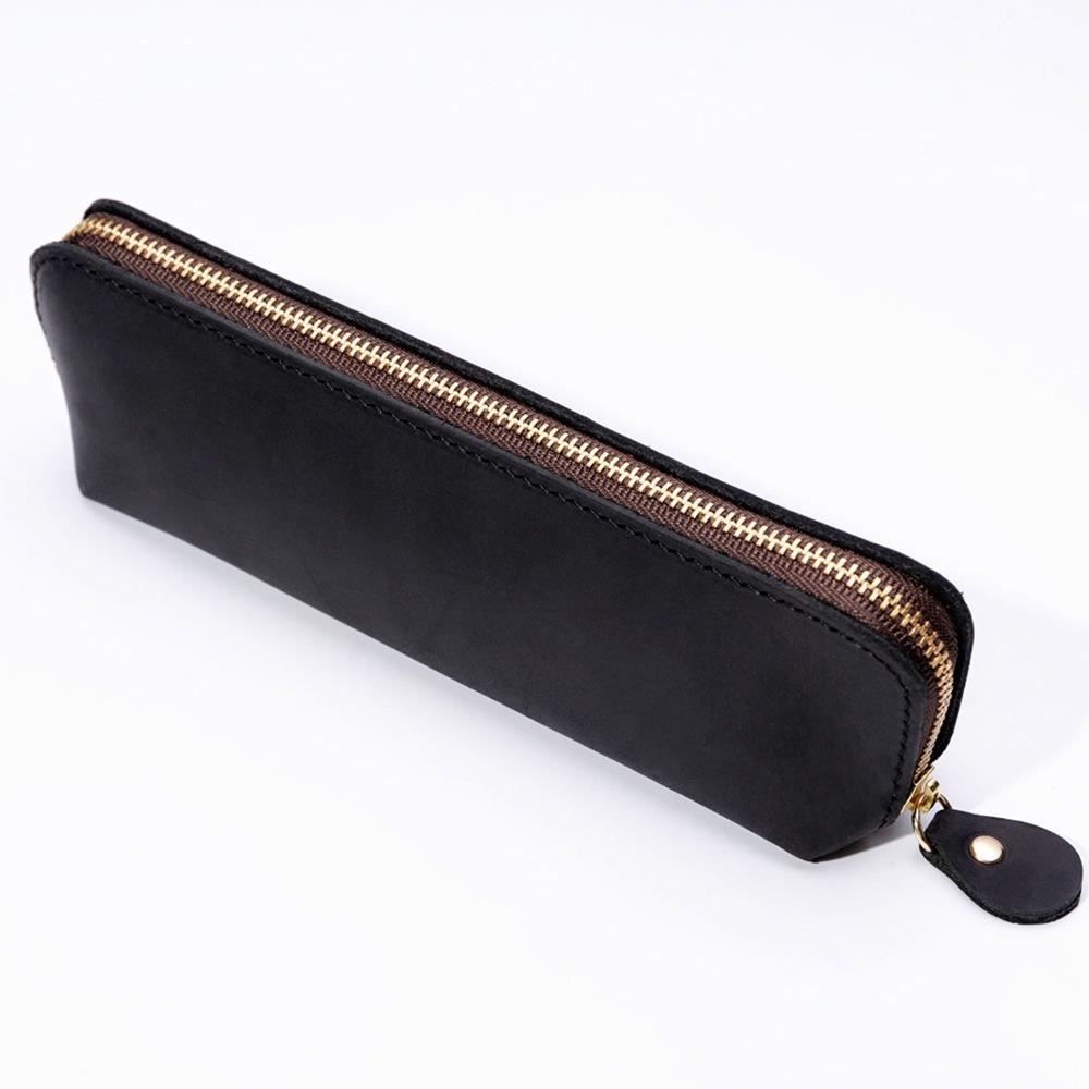 2026 Crazy Horse Leather Zipper Pencil Bag Handmade Leather Pencil Bag Creative Fashion Stationery Retro Pen Storage Bag