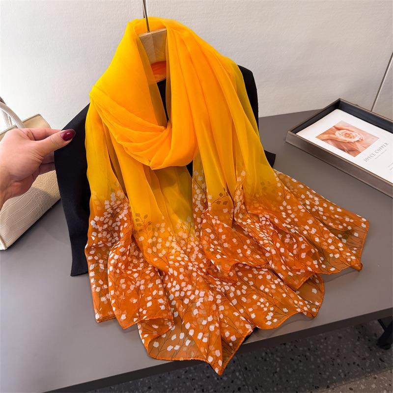 Chiffrement Ya Huayun Impression fil Yourou Écharpe en soie printemps-été grande longue écharpe châle de voyage protection solaire écharpe pour femme foulard