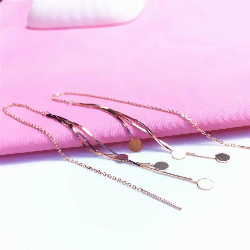 Purple Gold Disc Fringed Earrings Light Luxury Design Rose Gold Plated Shiny Snake Bone Earrings