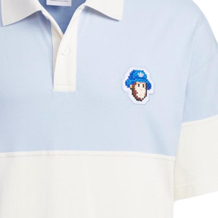 Adidas Originals Monkey Kingdom X SS23 Cartoon Logo Print Color-Blocked Sports Polo Shirt Men Tops Light-Pink Blue IP1801