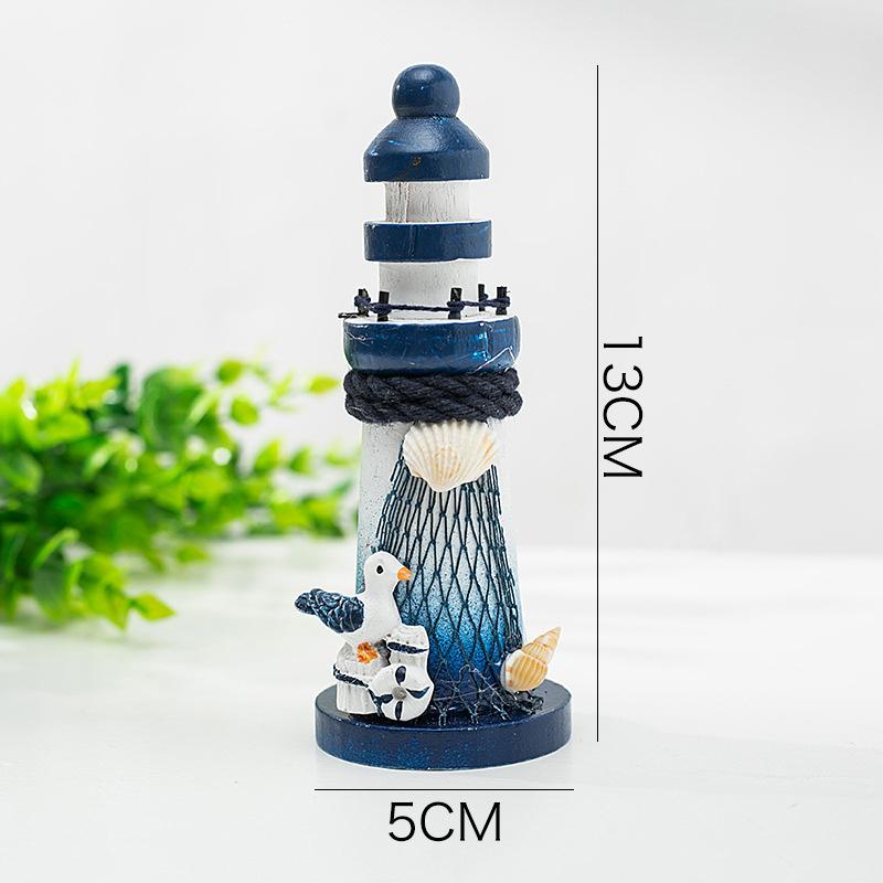 Mediterranean Ocean Lighthouse Model Wooden Lighthouse Beacon Tower Beach Starfish Shell Home Room Bedroom DIY Decorative Crafts Ornament Gift