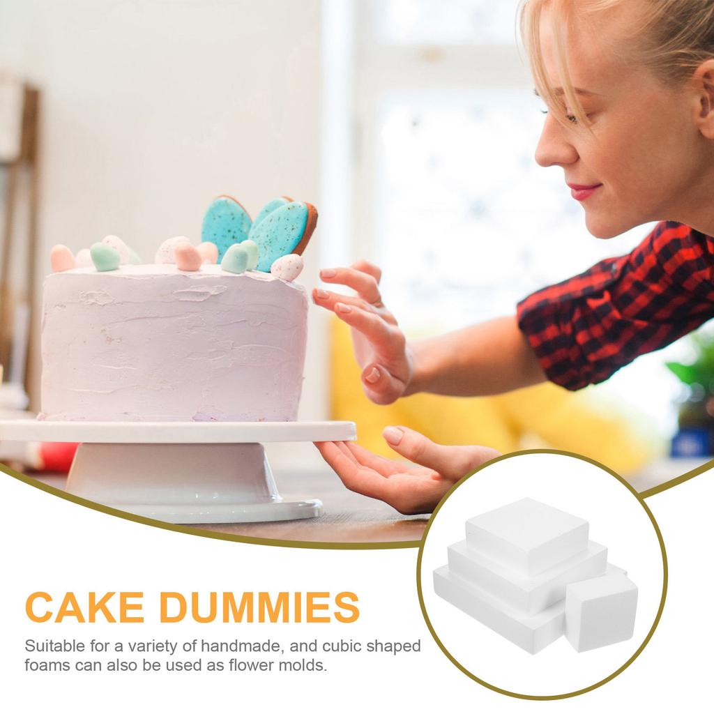 4Pcs White Foam Cake Dummy Cubic Shape Lightweight DIY Wedding Cake Display Decorative Practice Tool Baking Tools