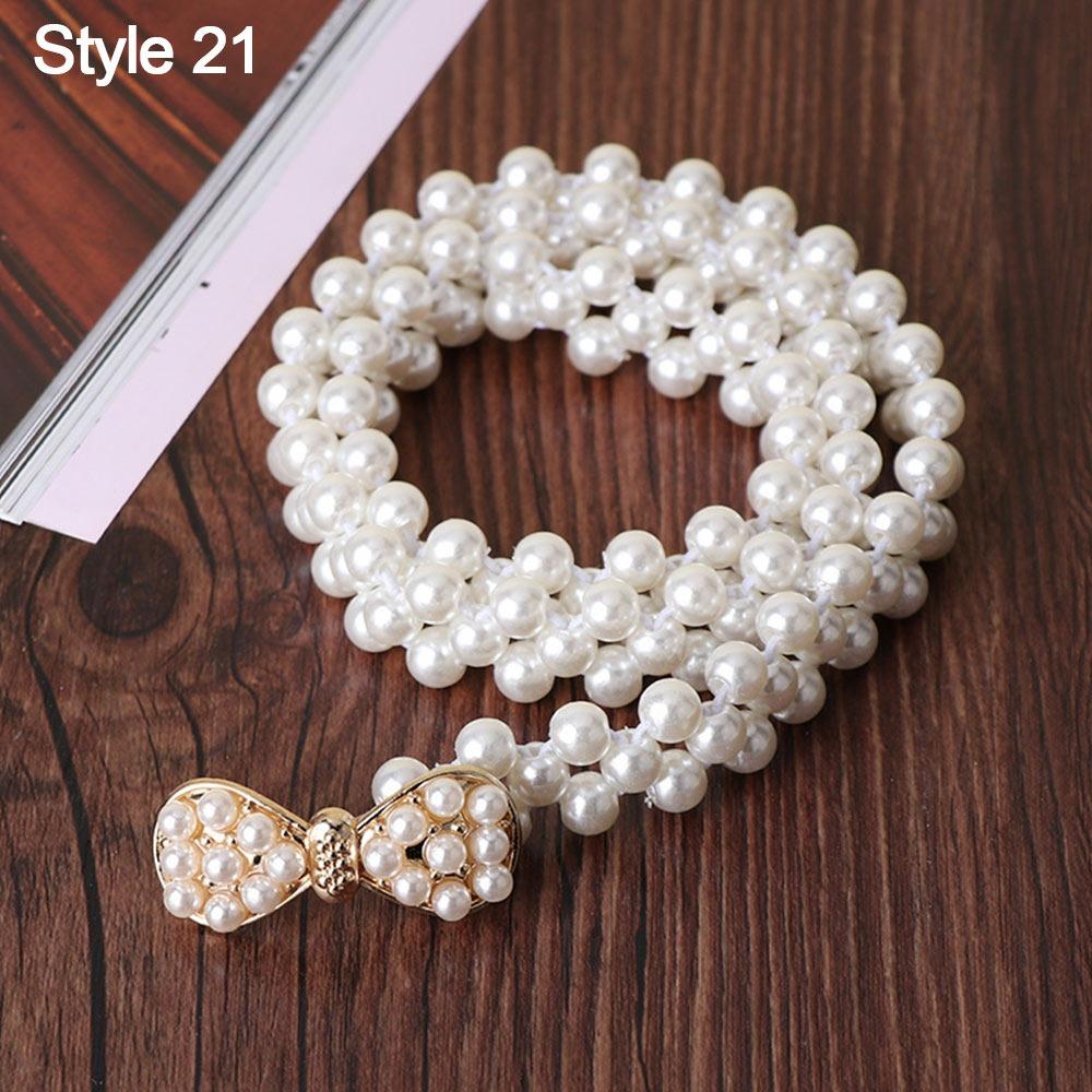 Ladies' Elastic Rhinestone Waist Chain Thin Drawstring Belt Fashion Pearl Waist Belt  For Women