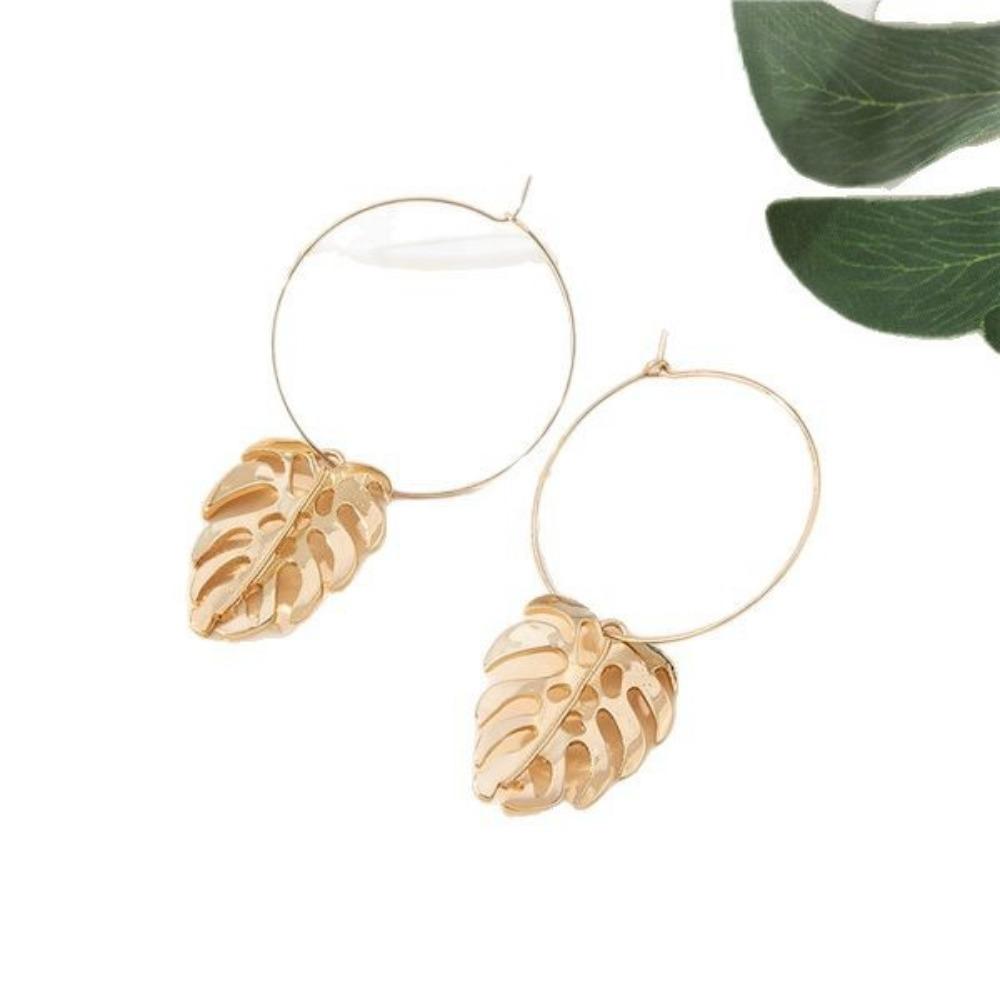 1 Pair of Gold Line Earrings, Leaf Decoration, Fashionable, Light Luxury and Elegant Daily Versatility