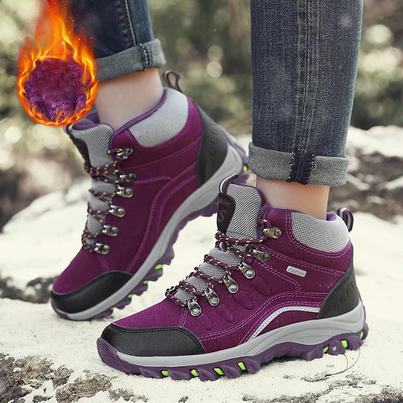Men Winter Plush Ankle Boots Women Waterproof Plush Snow Boot Men Hiking Shoes Outdoor Sneakers Couple Climbing Trekking Boots