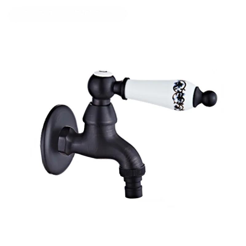 Bathroom Black Single Cold Tap Wall Washing Machine Single Tap Cold Water Faucet Garden Black Tap