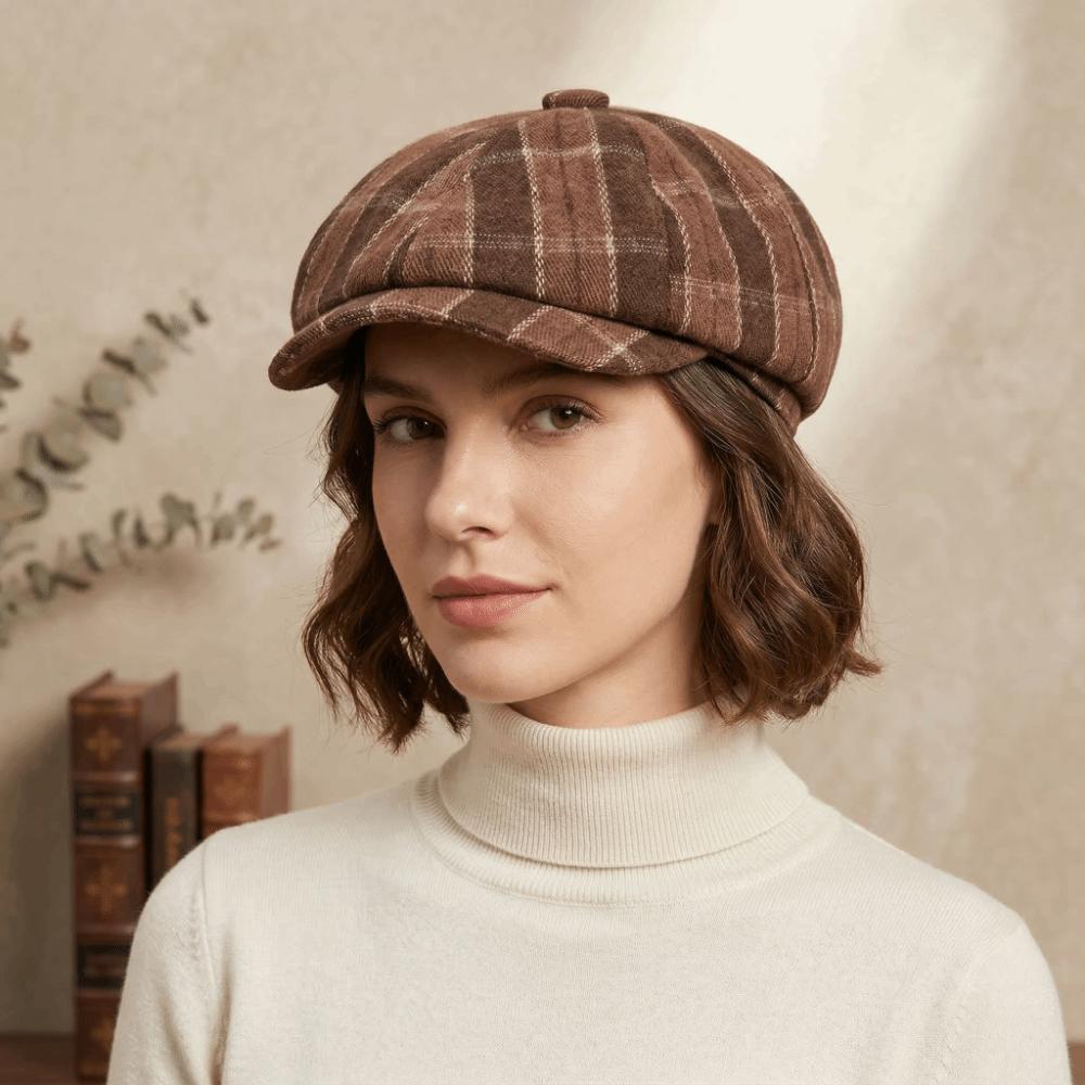 Comfortable Flat Peaked Cap Print Plaid Octagonal Beret Unisex Painter Beret Hat Spring Season