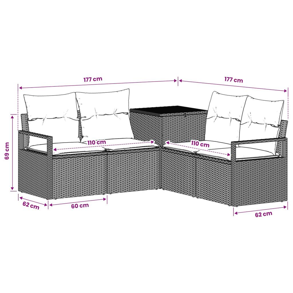 Sofa Set 5 Pieces Black Poly Rattan and Steel