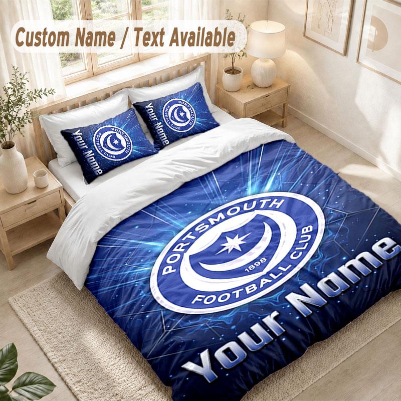 Custom Name Bedding Set 3 PiecesPortsmouth FC Print Duvet Cover + 2 Pillowcases Soft Bed Decor