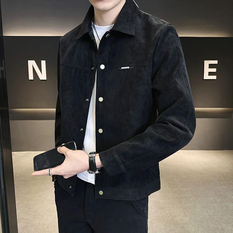 2024 Men's Versatile Spring Suede Short Jacket – Trendy Lapel Casual