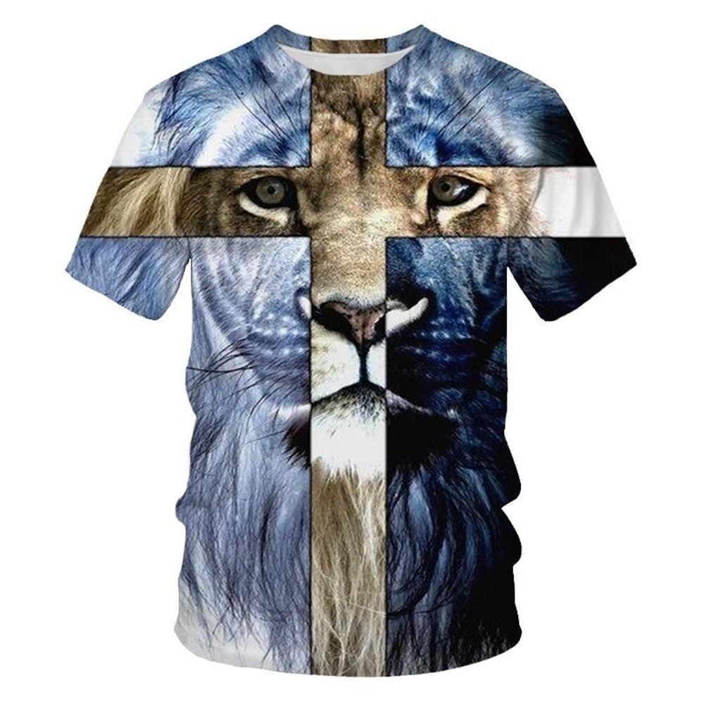 

Summer fashion creative design cross lion 3D printing personalized Christian art T-shirt 6XL
