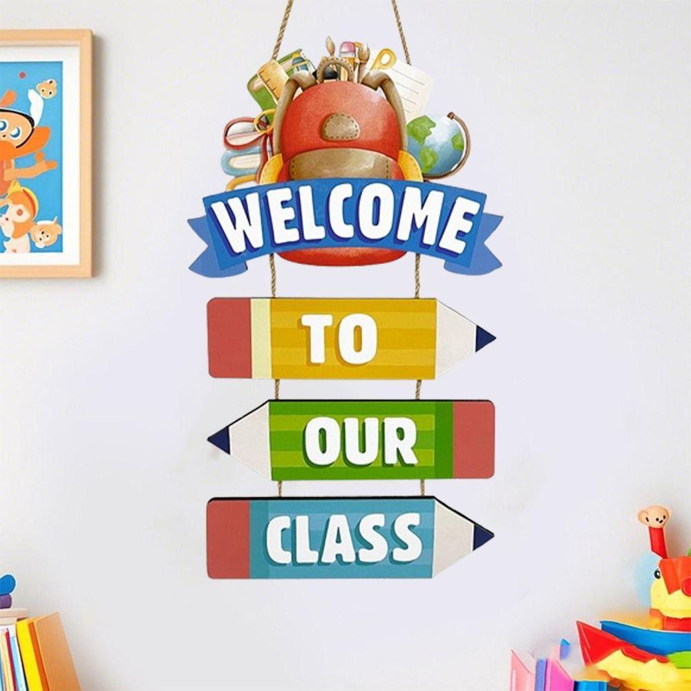 Cartoon School Season Wall Ornaments Backpack Pencil Wooden Hanging Board  for Party