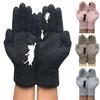 Frauen Katze Gedruckt Wolle Keine Finger Handschuhe Winter Warme Nette Gestrickte Handgelenk Weibliche Fäustlinge