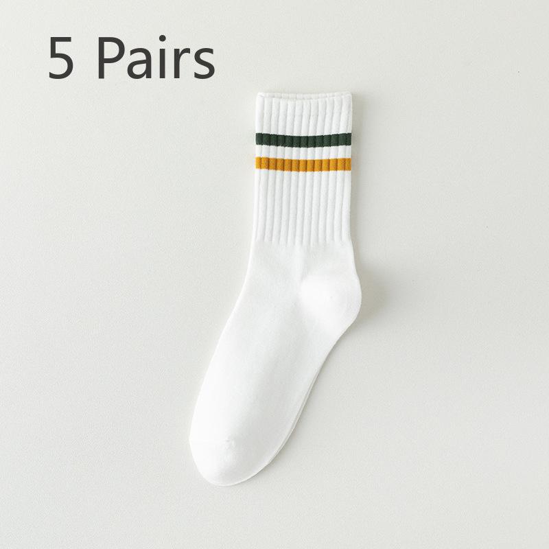 5 Pairs of Women's Summer Thin Stripe Sport Badminton Pure Cotton Tube Socks