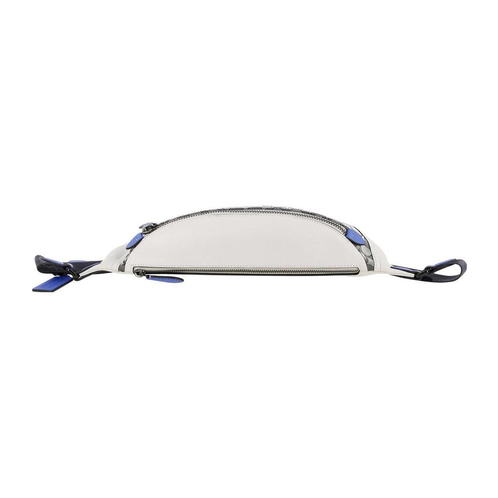 Coach League 41 Color Block Jacquard Adjustable Shoulder Strap Leather Waist Bag Large Women Waist Bag Dark-Gray White Blue C9583-JITXE